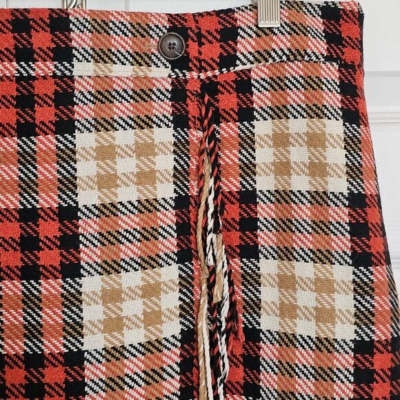 Talbots Fringe Faux Wrap Wool Blend Skirt Tartan Plaid 18 Orange Brown Autumn - Picture 3 of 8